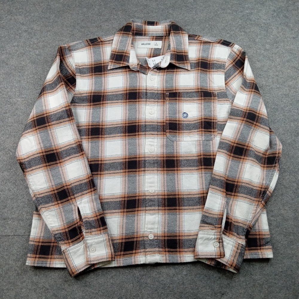 Hollister Shirt Mens Medium Brown Plaid Flannel Button Front Long Sleeve Casual